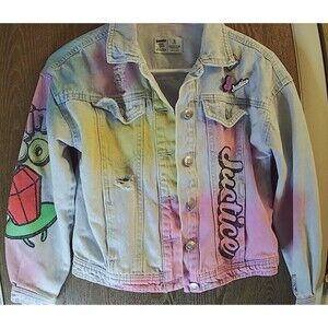 Justice Girls Ring Pop Bazooka Collab Denim Jacket, Small 7/8